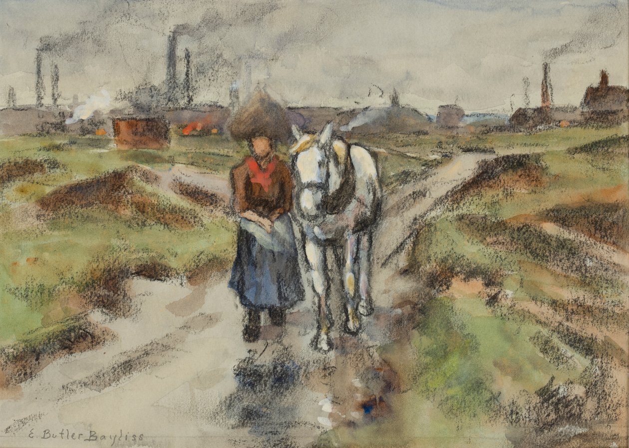 À frente do Barge Pony (aguarela com pastel sobre papel) de Edwin Butler Bayliss