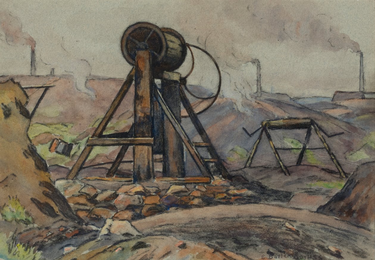 The Winding Gear (aquarela e carvão sobre papel) de Edwin Butler Bayliss