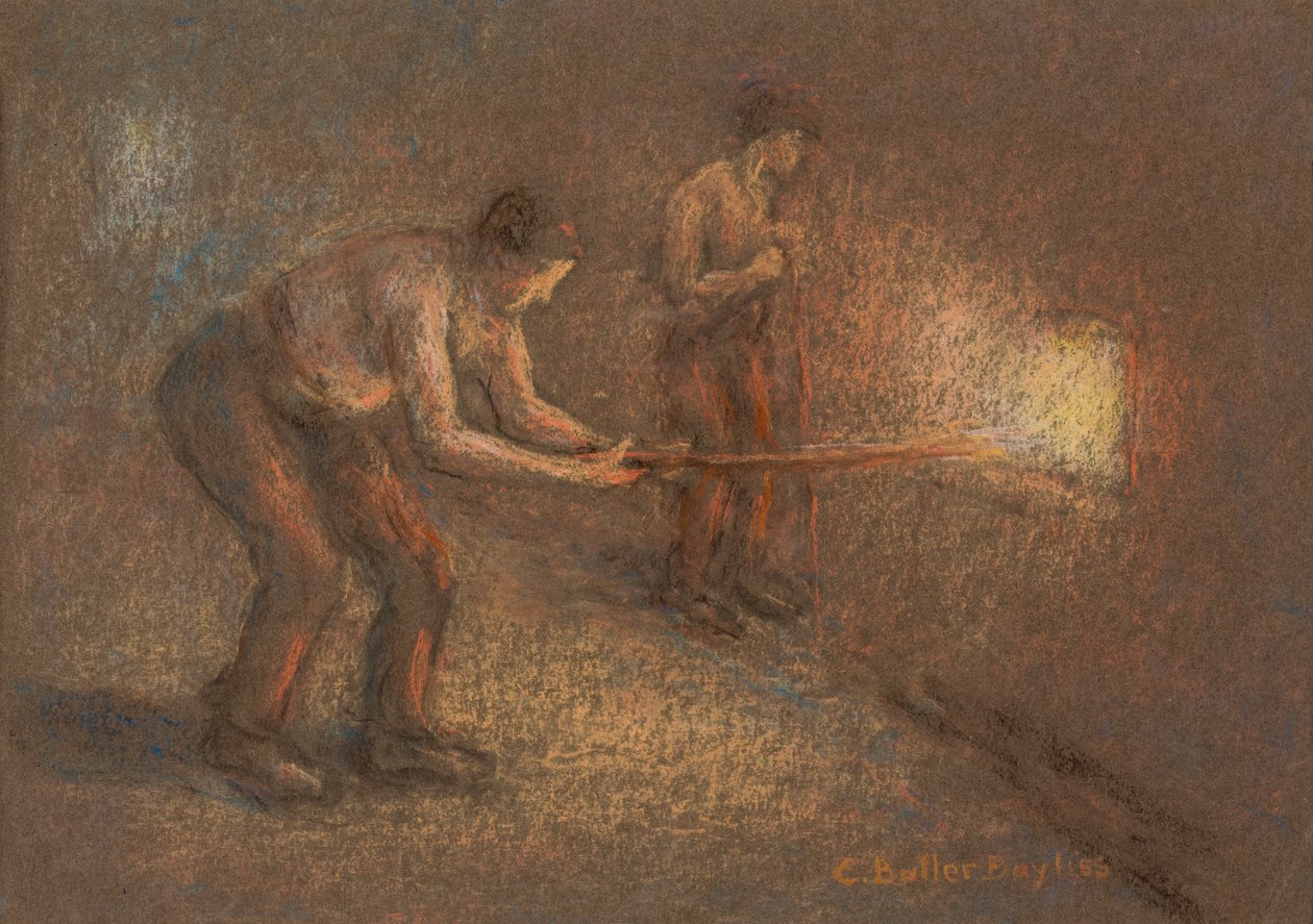 Dois foguistas em uma fornalha (pastel e carvão sobre papel) de Edwin Butler Bayliss