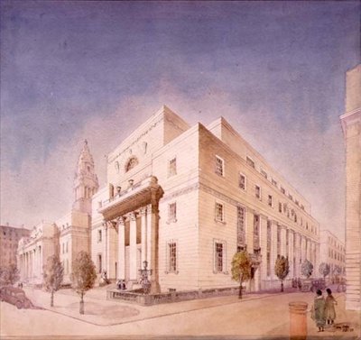 Elevação da Biblioteca Pública, Marylebone Road, Londres de Edwin Cooper