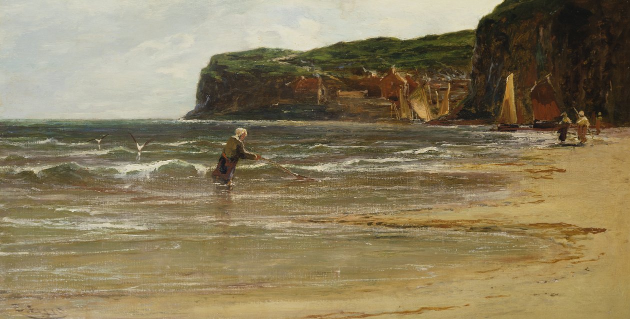 Vista costeira com camarão mulher, c.1900 de Edwin Ellis