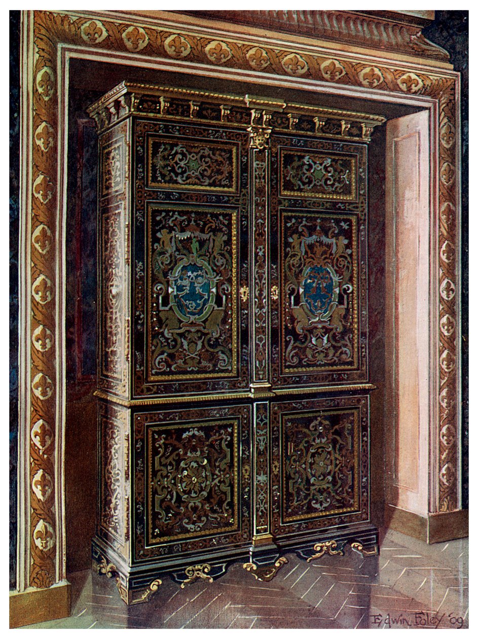 Armário em ébano com incrustações de latão e metal branco, 1910. de Edwin Foley