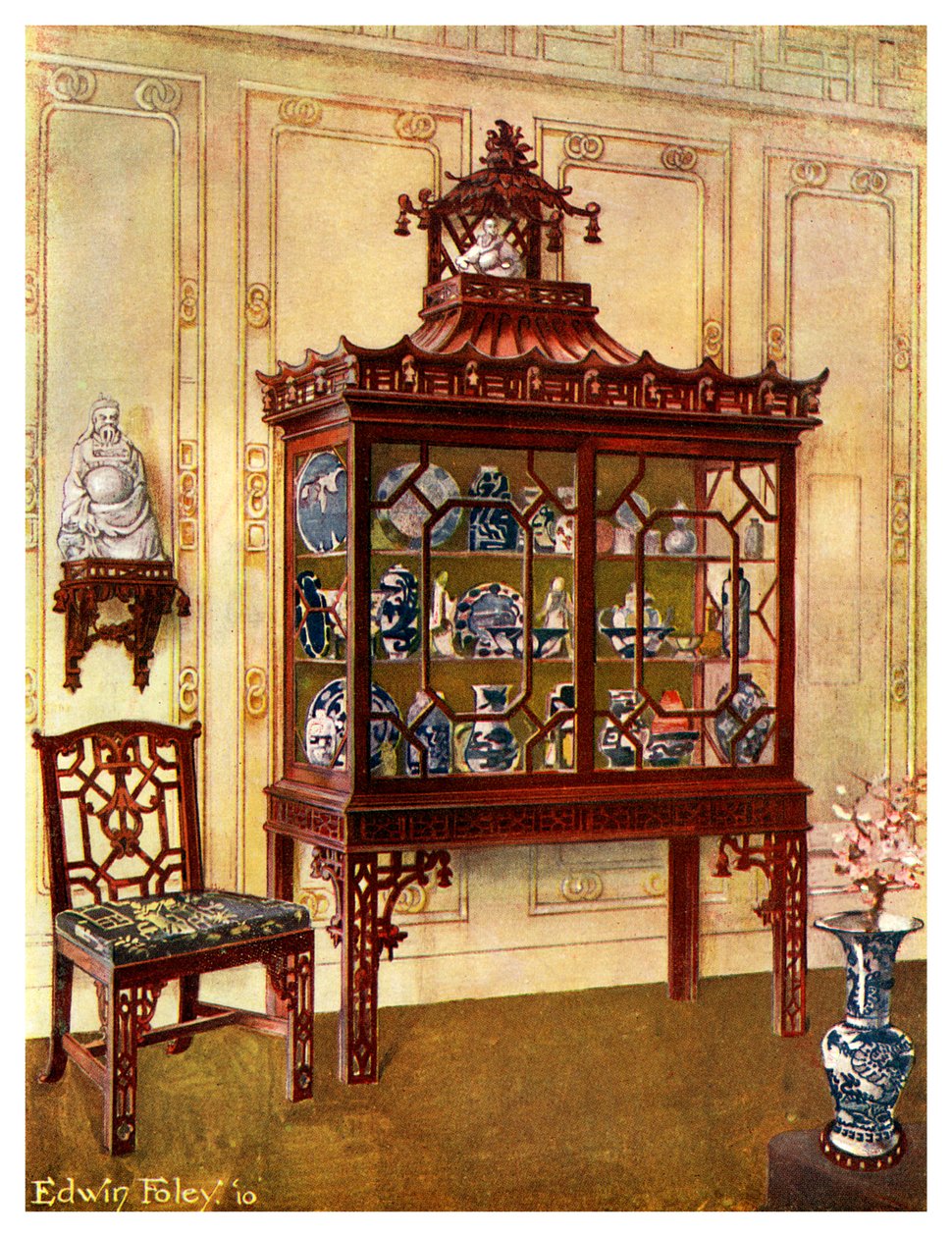 Caixa de porcelana esculpida à maneira chinesa de Chippendales, 1911-1912. de Edwin Foley