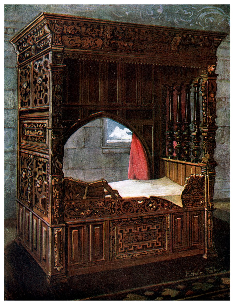 Estrado de carvalho esculpido de Jeanne dAlbret, 1910. de Edwin Foley