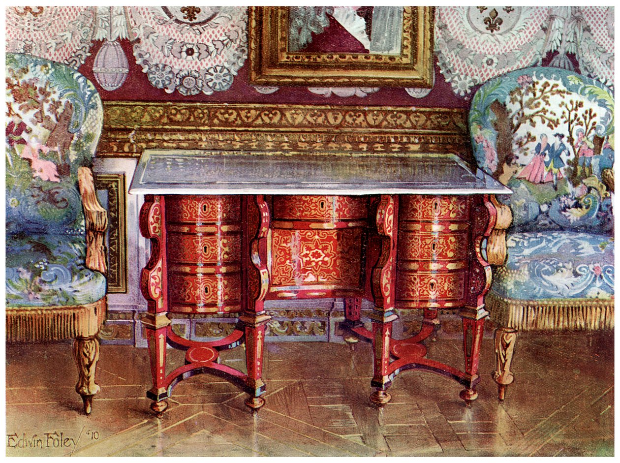 Mesa de escrita para joelhos e fauteuils dourados, 1910 de Edwin Foley