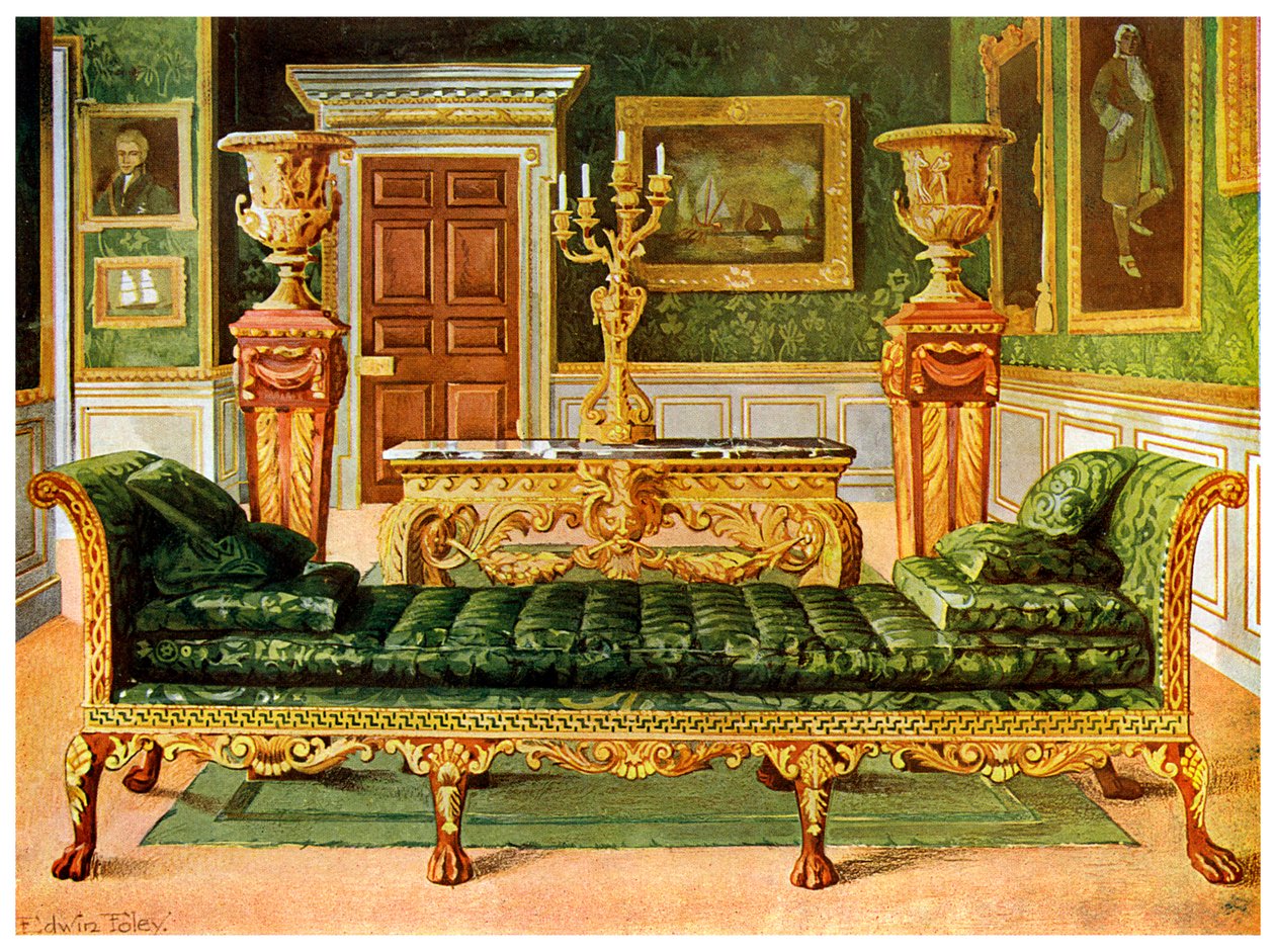 Conjunto georgiano de mogno e dourado, Longford Castle, Wiltshire, 1911-1912. de Edwin Foley