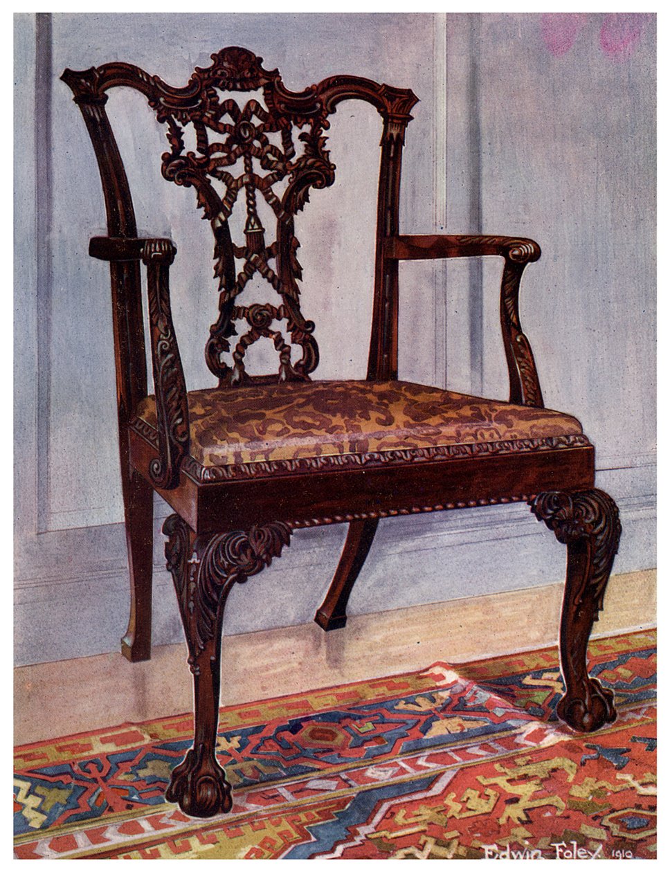 Poltrona de mogno, estilo de Chippendale, 1911-1912. de Edwin Foley