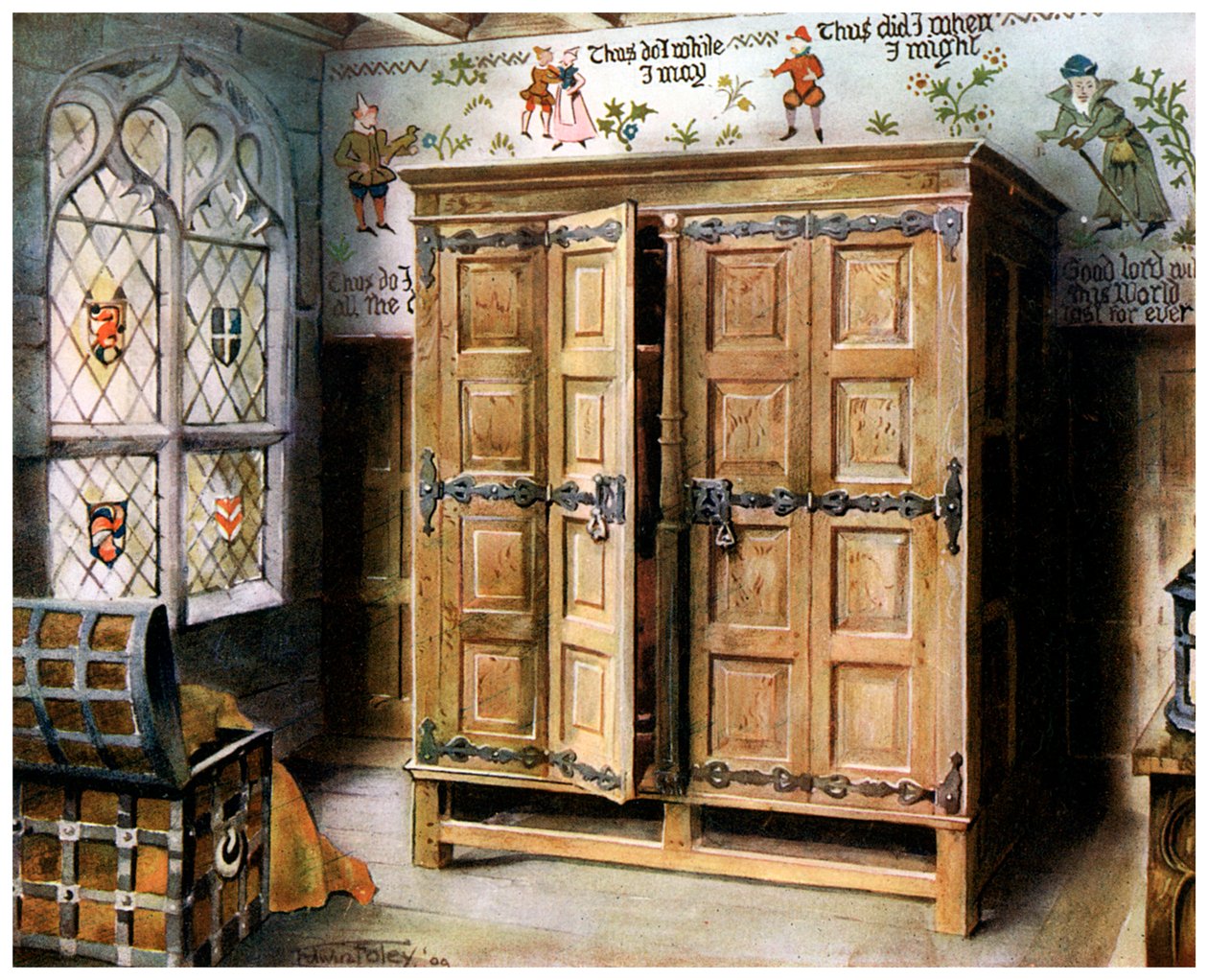 Imprensa de carvalho, Strangers Hall, Norwich, Norfolk, 1910. de Edwin Foley