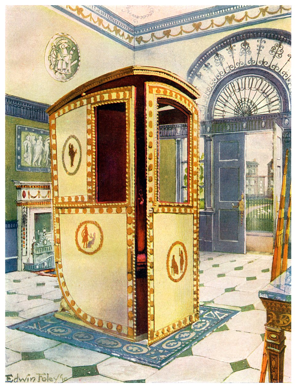 Cadeira de sedan pintada e lacada com tampo abobadado, 1911-1912. de Edwin Foley