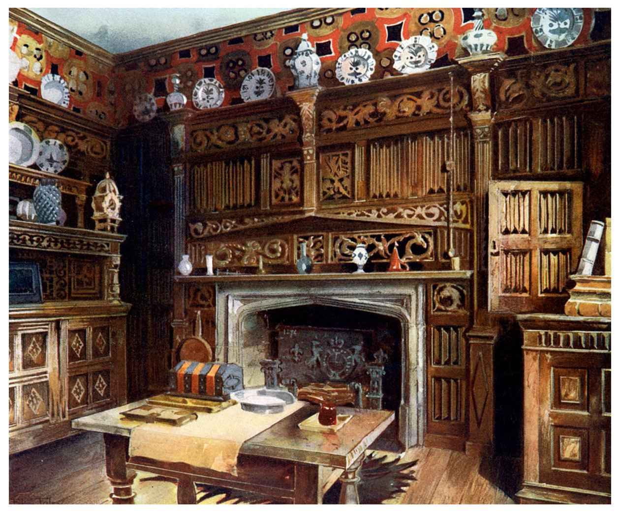 O estudo de painéis em Groombridge Place, Kent, 1910. de Edwin Foley