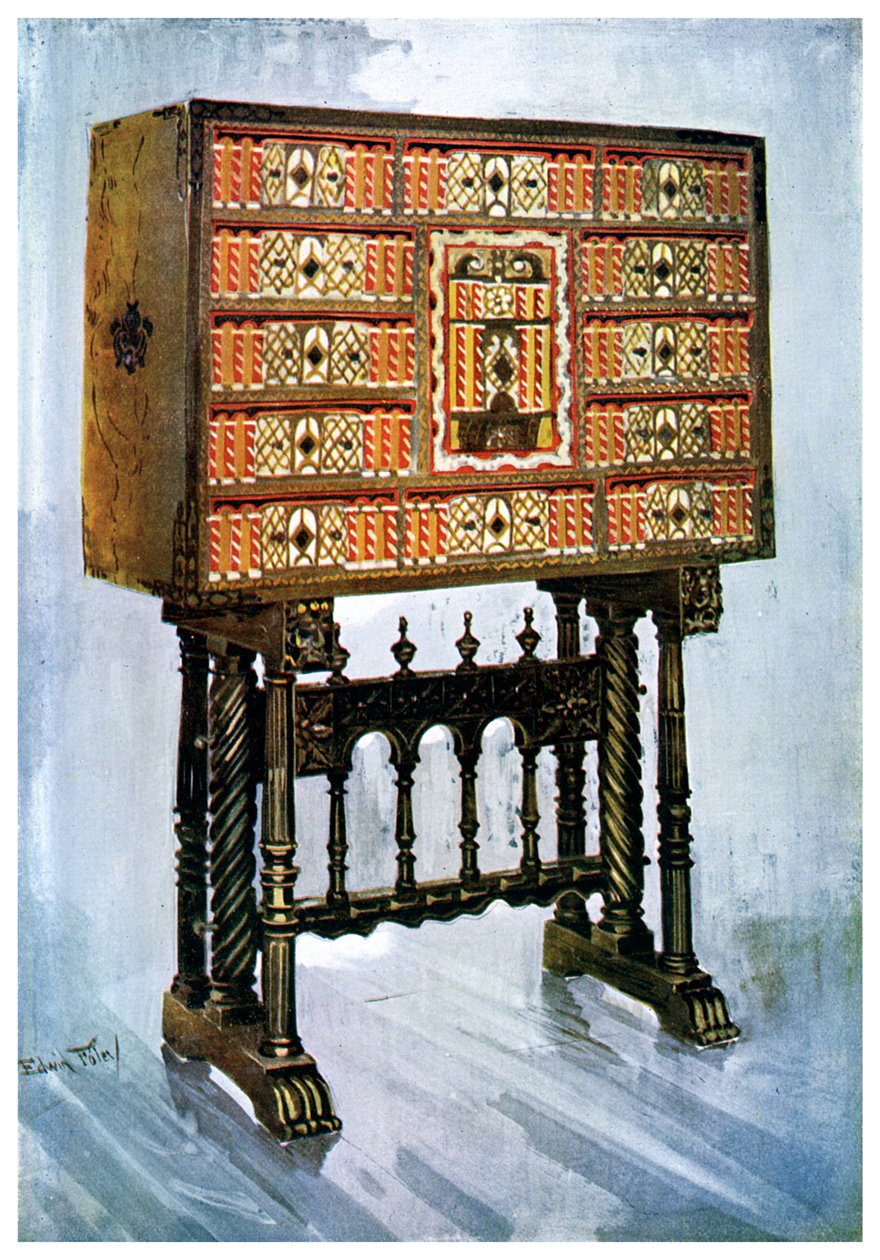 Armário de castanha, marfim e outros materiais de Vargueno, 1910. de Edwin Foley