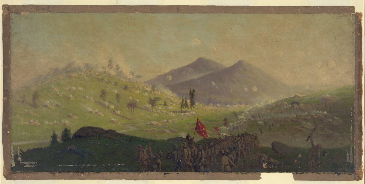 Ataque a Little Round Top realizado pelo 5º Corpo comandado pelo General Sykes de Edwin Forbes