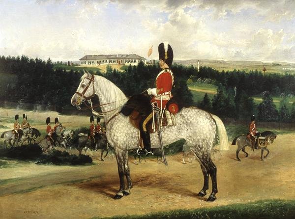 Um Sargento-Mor do Esquadrão, um Sargento-Drummer e um Destacamento de Cinzentos Escoceses de Edwin Frederick Holt