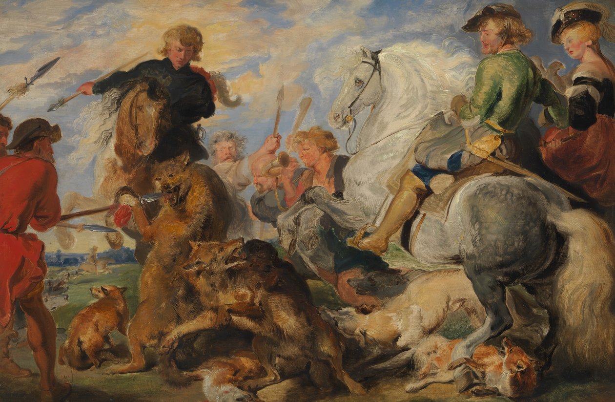 Copie após Rubenss Wolf e Fox Hunt, ca. 1824-26. de Edwin Landseer