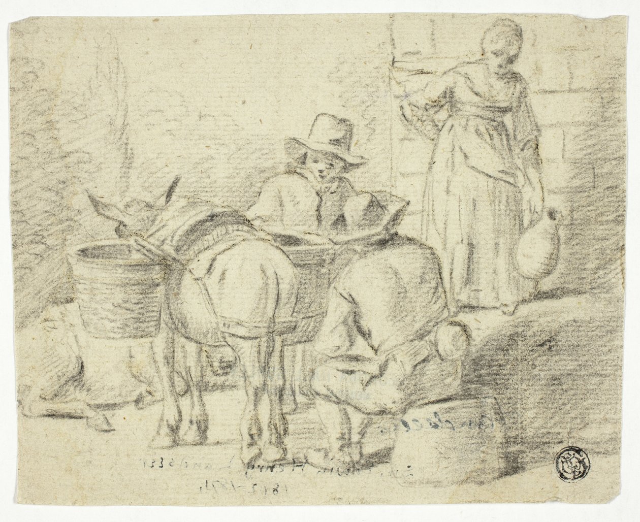 Homens e burros, mulher com cântaro de Edwin Henry Landseer