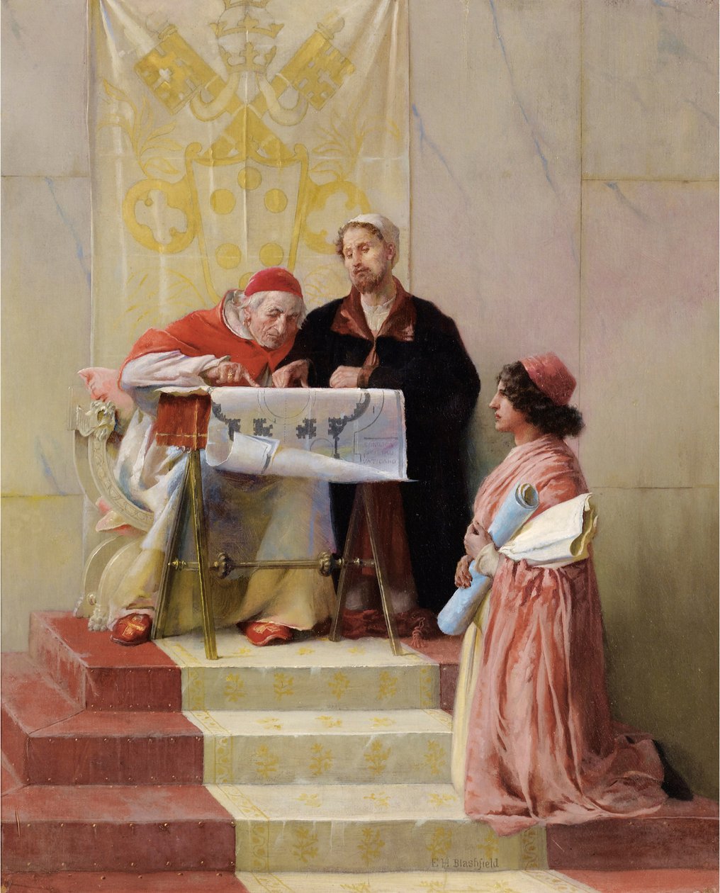 Bramante mostra planos para a Basílica de São Pedro ao Papa de Edwin Howland Blashfield