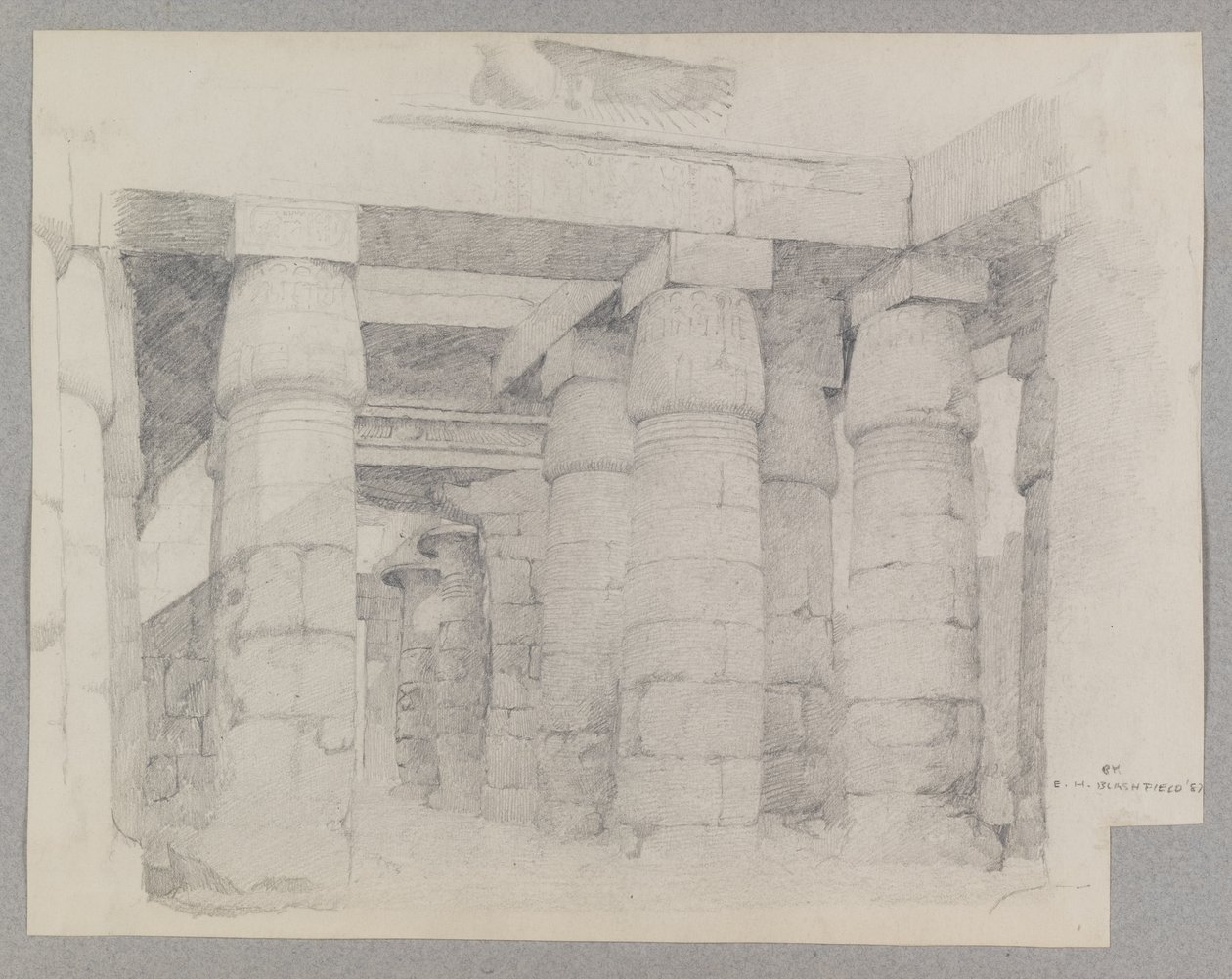 Templo de Khonsu em Karnak, 1887 (grafite em papel texturizado) de Edwin Howland Blashfield