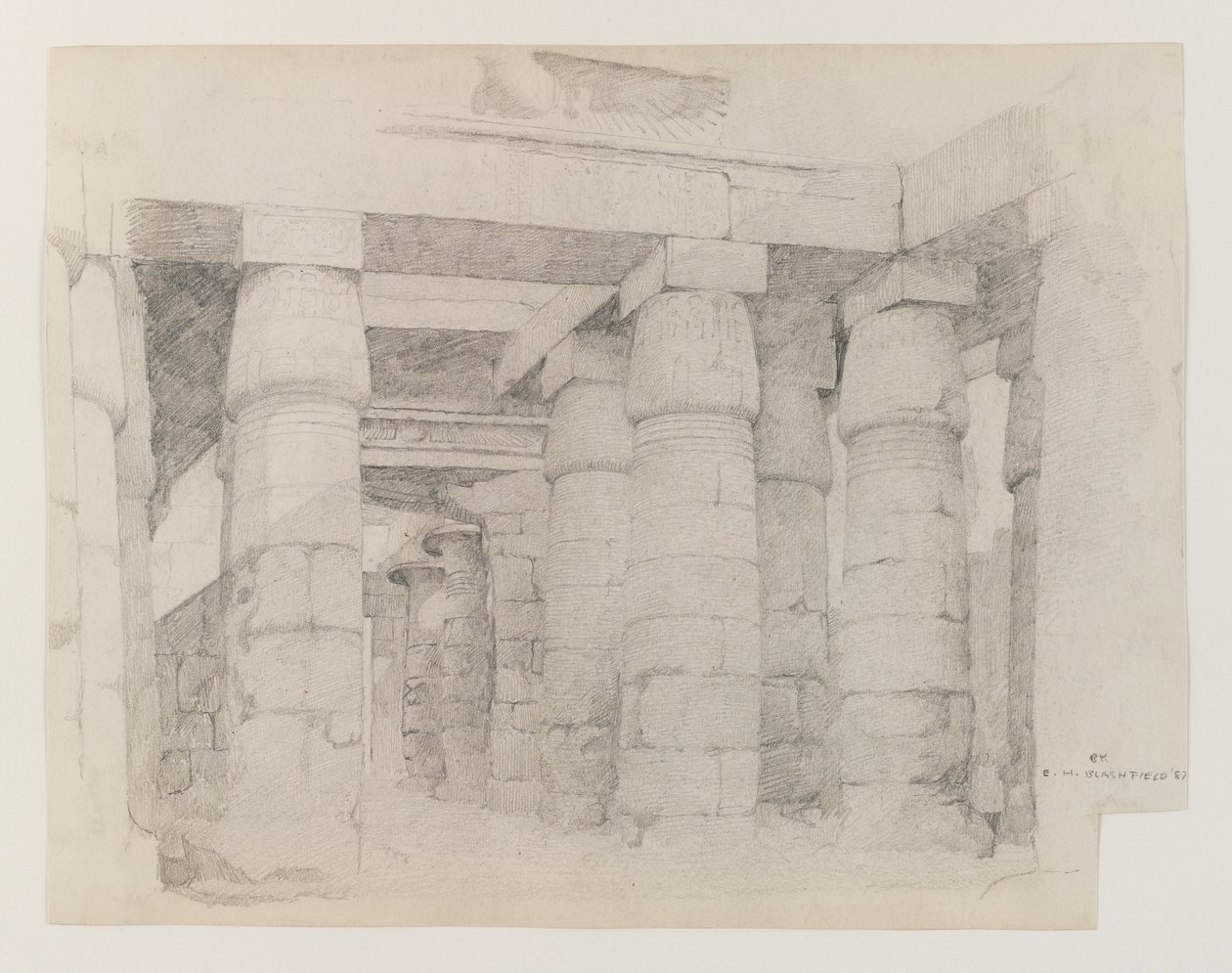 Templo de Khonsu em Karnak, 1887 (grafite em papel tufado) de Edwin Howland Blashfield