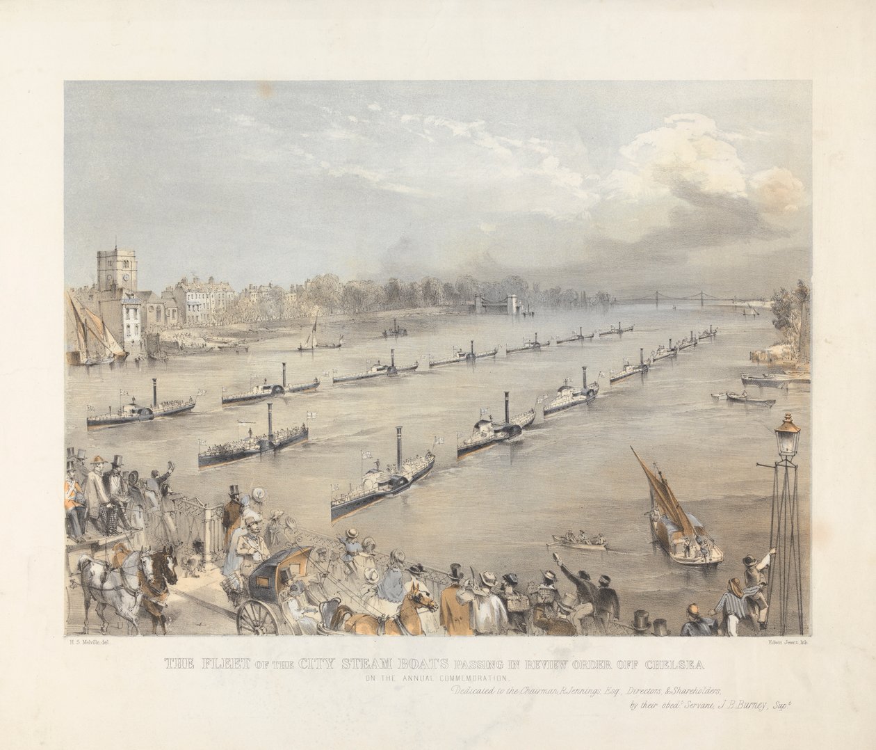 A Frota da Cidade Barcos a Vapor Passando em Revista Ordem ao largo de Chalsea na Comemoração Anual de Londres de Edwin Jewitt