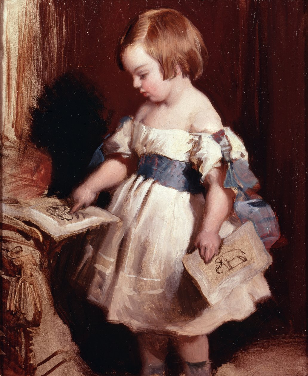 Criança, com, um desenho de Edwin Landseer