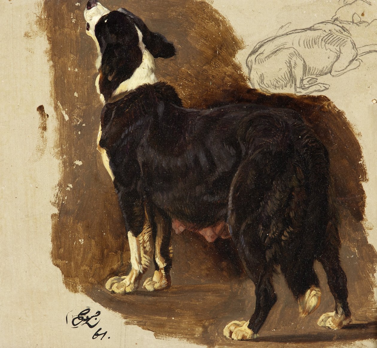 Collie Bitch (óleo e lápis no cartão) de Edwin Landseer