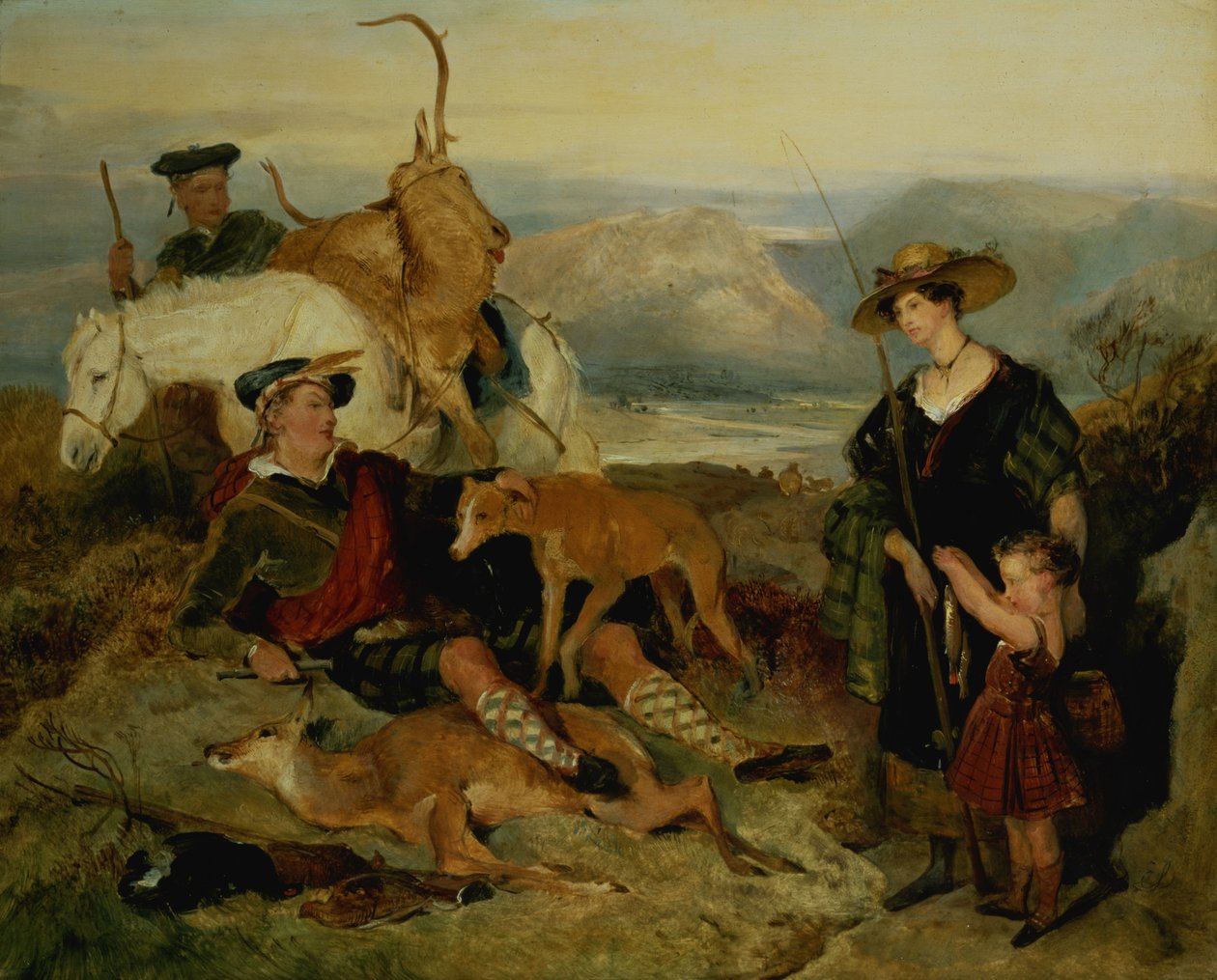 Deer Stalking in the Highlands, mostrando a Duquesa de Bedford, o Duque de Gordon e Lord Alexander Russell (painel) de Edwin Landseer