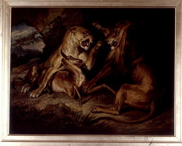 Lions at a Kill (óleo sobre tela) de Edwin Landseer