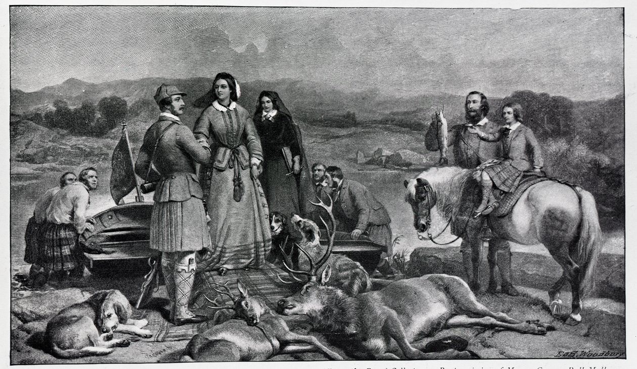 Rainha Victoria desembarque no Loch Muick, após a pintura de 1850 de Edwin Landseer