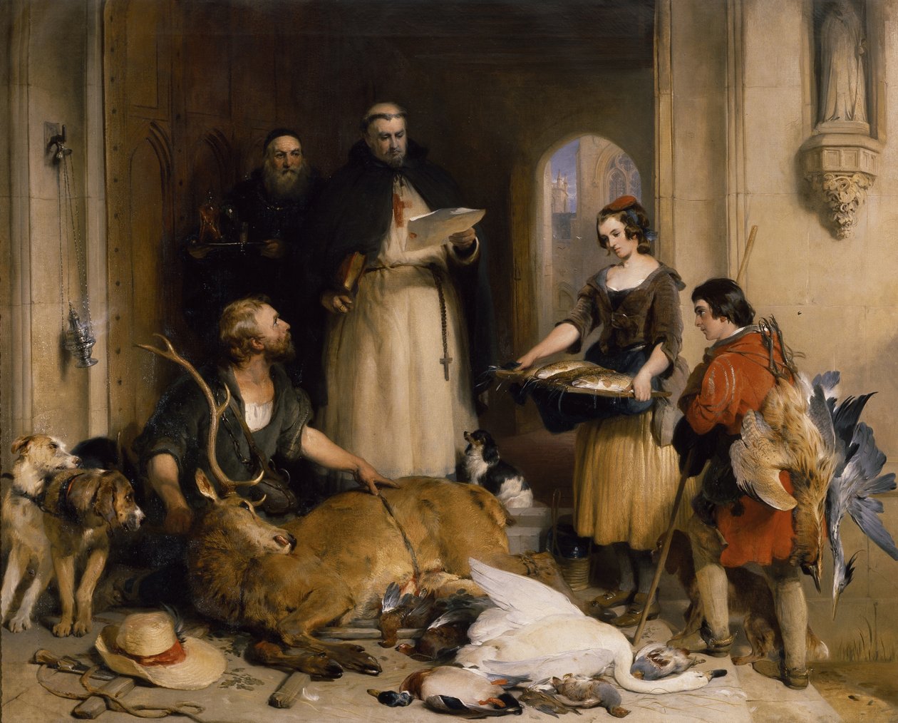 Cena do tempo antigo na Abadia de Bolton, c.1834 (óleo sobre tela) de Edwin Landseer