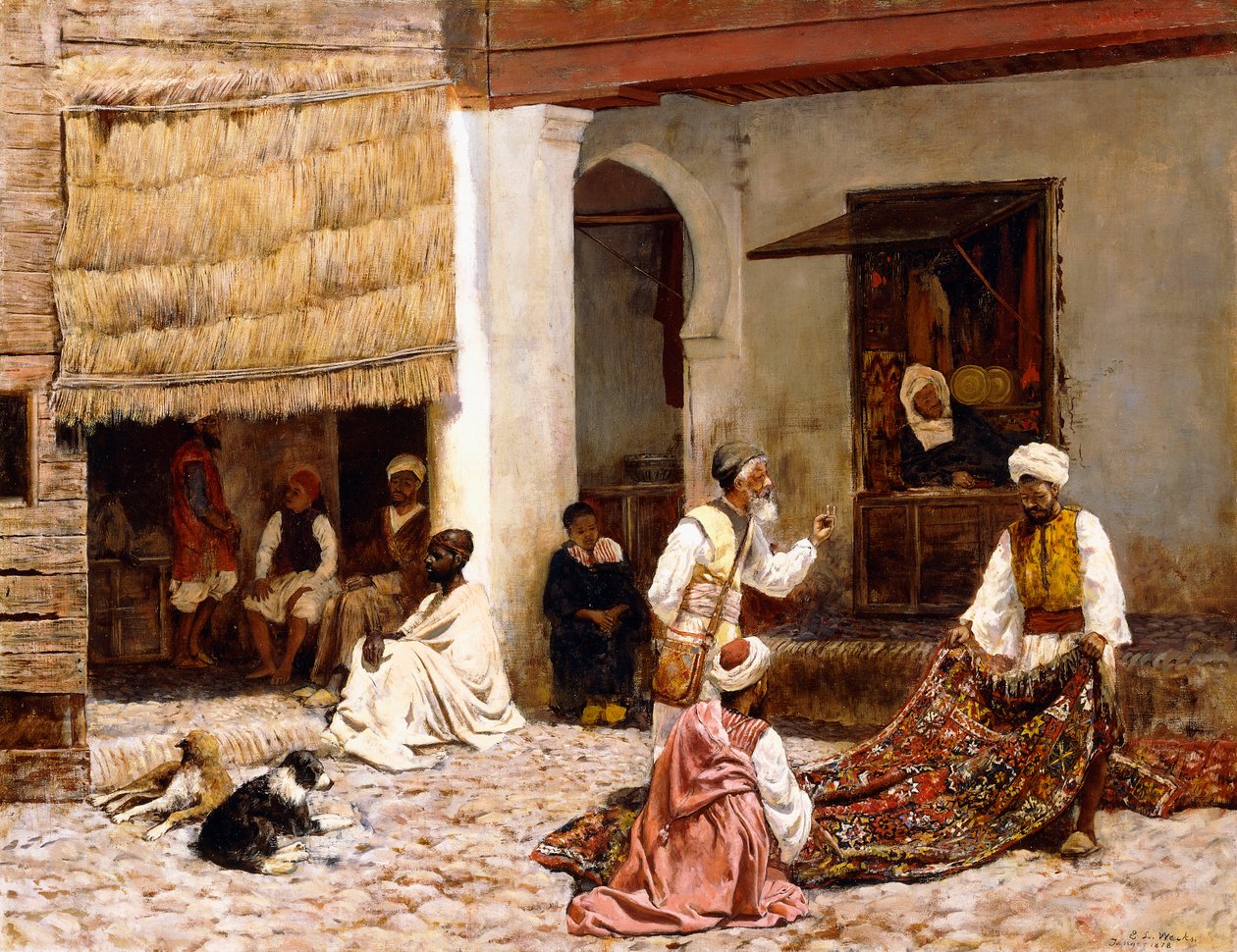 Um bazar de tapetes, Tânger, 1878 de Edwin Lord Weeks