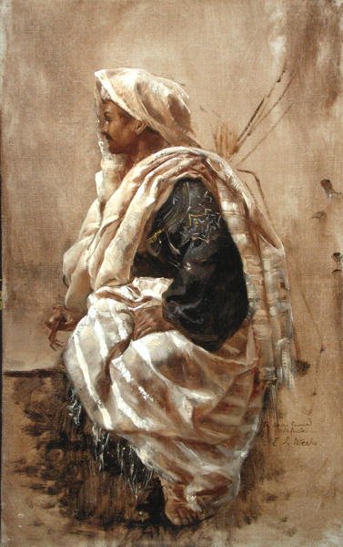 Um árabe sentado (óleo sobre tela) de Edwin Lord Weeks