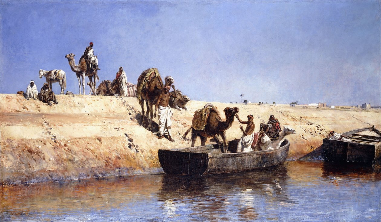 Um embarque de camelos na praia de Sale, Maroc, 1880 de Edwin Lord Weeks