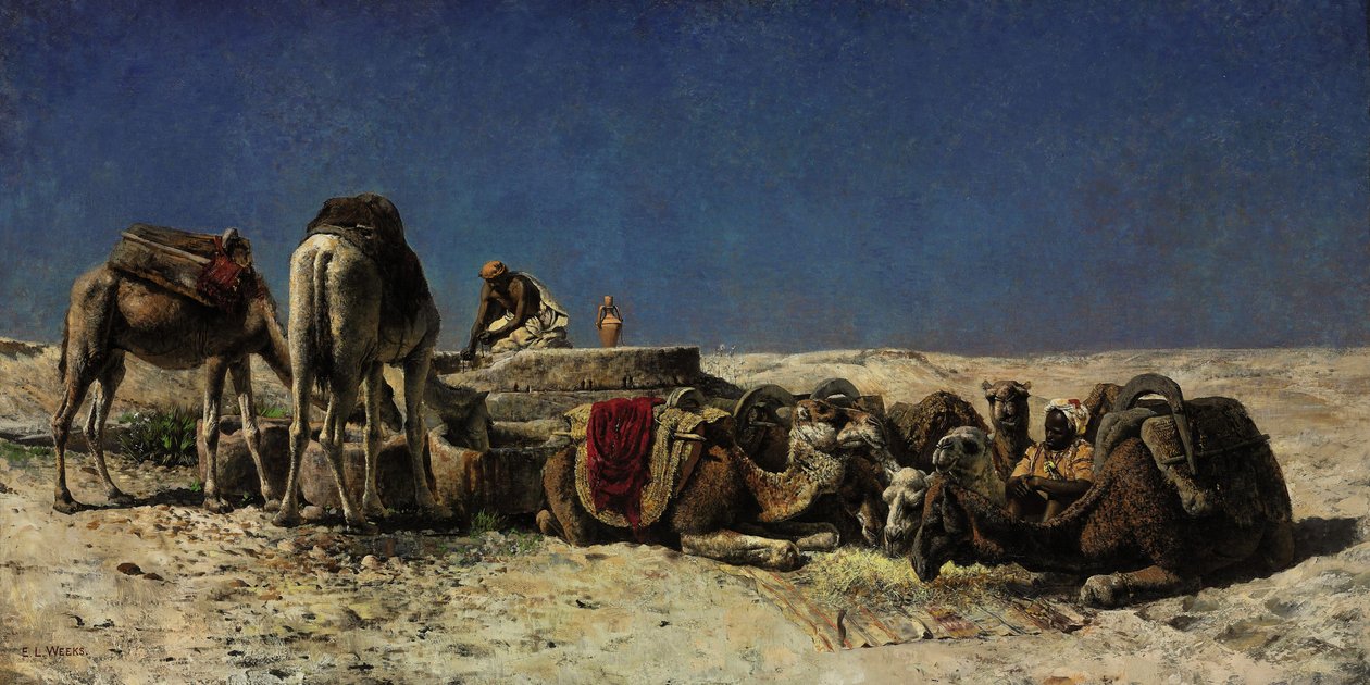 Camelos ao lado de uma cisterna de Edwin Lord Weeks