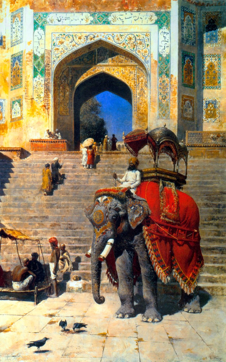 Elefante real na porta de entrada para o Jami Masjid, Mathura, século XIX ou início do século XX. de Edwin Lord Weeks