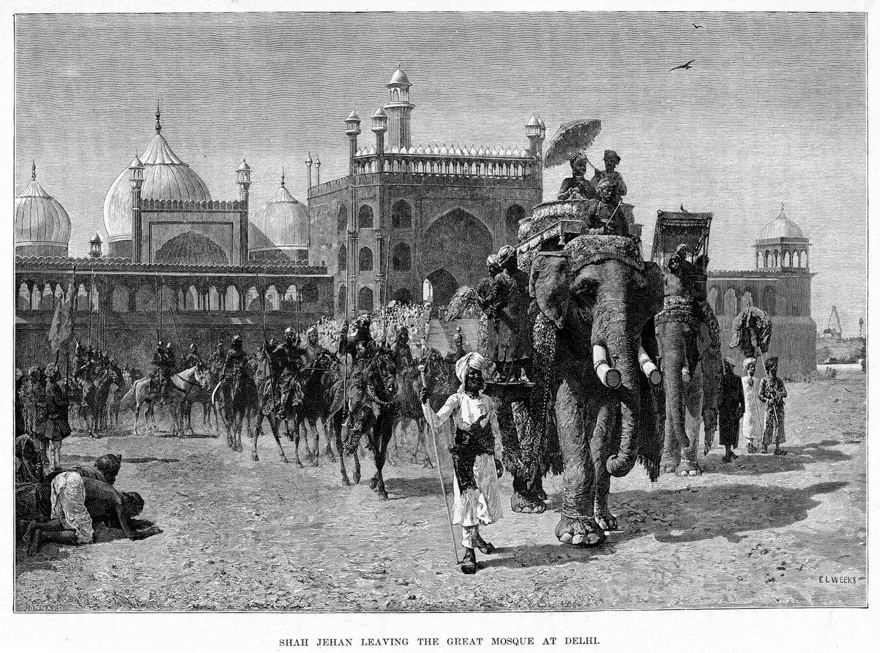 Xá Jehan saindo da Grande Mesquita em Nova Délhi, século XIX. de Edwin Lord Weeks