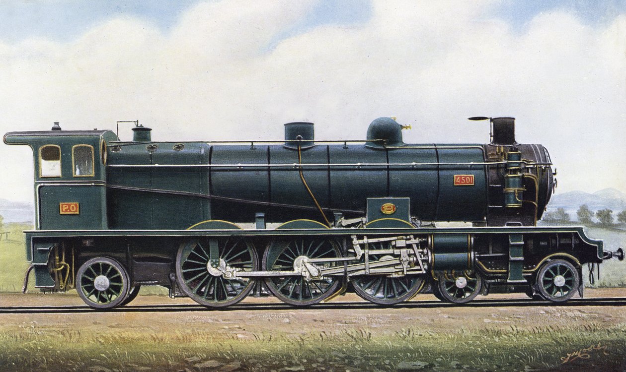 O produto de duas repúblicas: Motor a vapor do tipo "Pacífico" nº. 4501, Paris - Orleans Railway. 1910 (litho) de Edwin Thomas Rudd