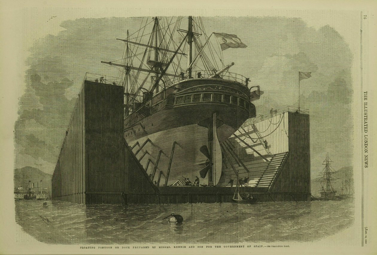 Pontão flutuante ou doca preparada por Messrs. Rennie and Son para o governo de Espanha de Edwin Weedon