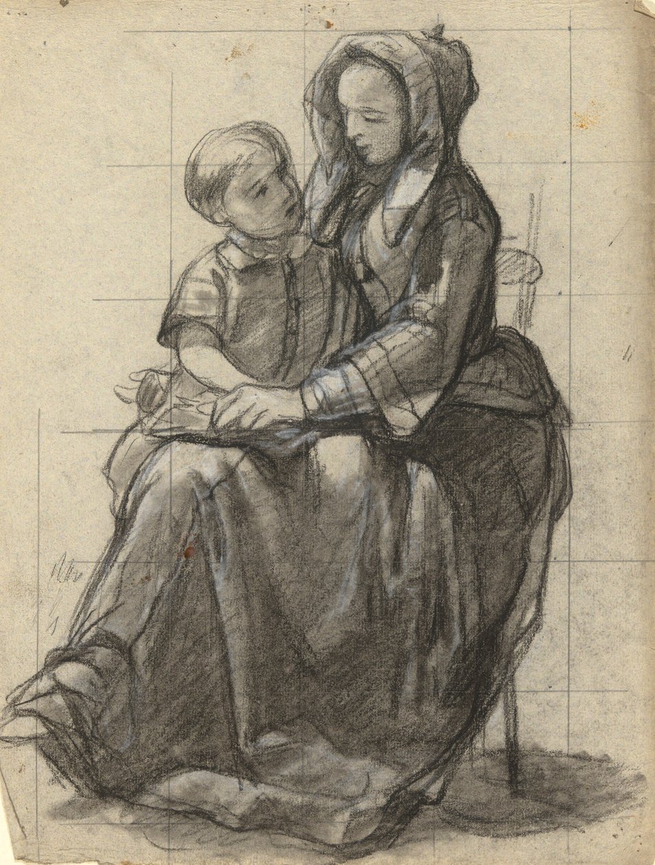 Mãe e filho, esboço para a assinatura do Pacto na Cabana do Mayflower de Edwin White