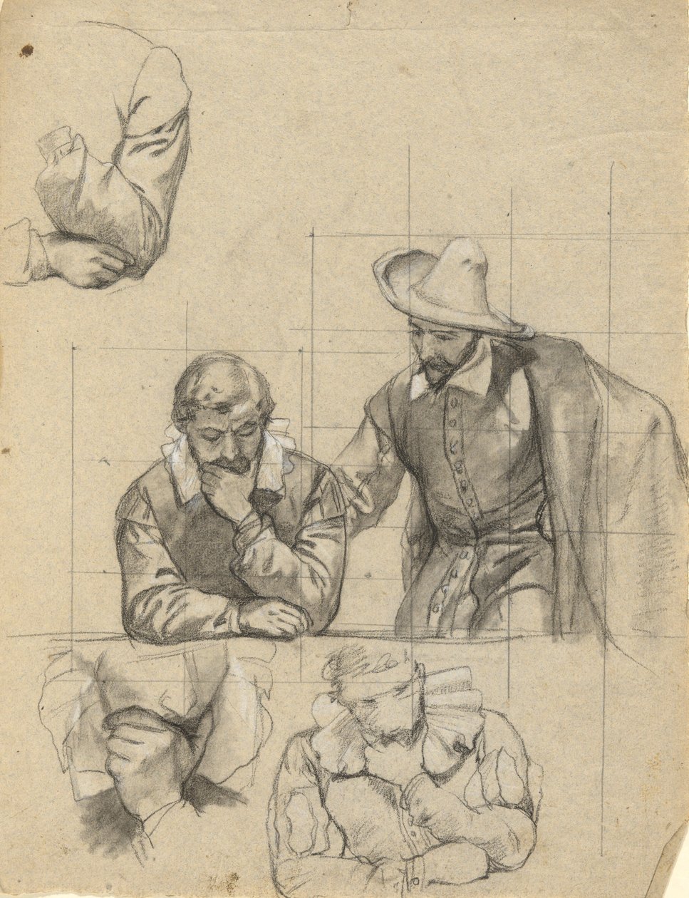 Grupo não identificado, esboço para Assinatura do Pacto na Cabine do Mayflower de Edwin White