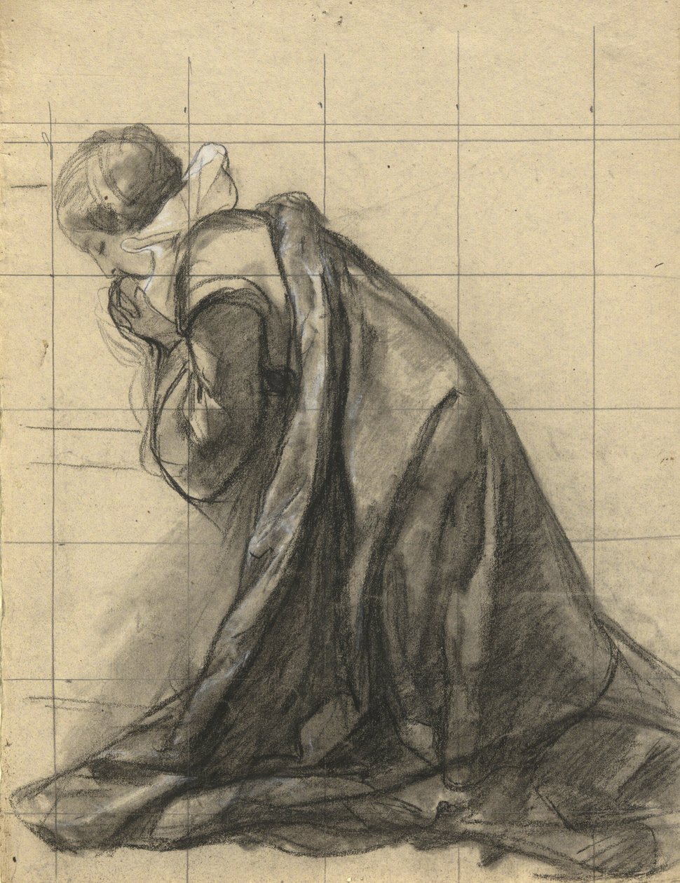 Mulher rezando, esboço para assinatura do pacto na cabine do Mayflower de Edwin White