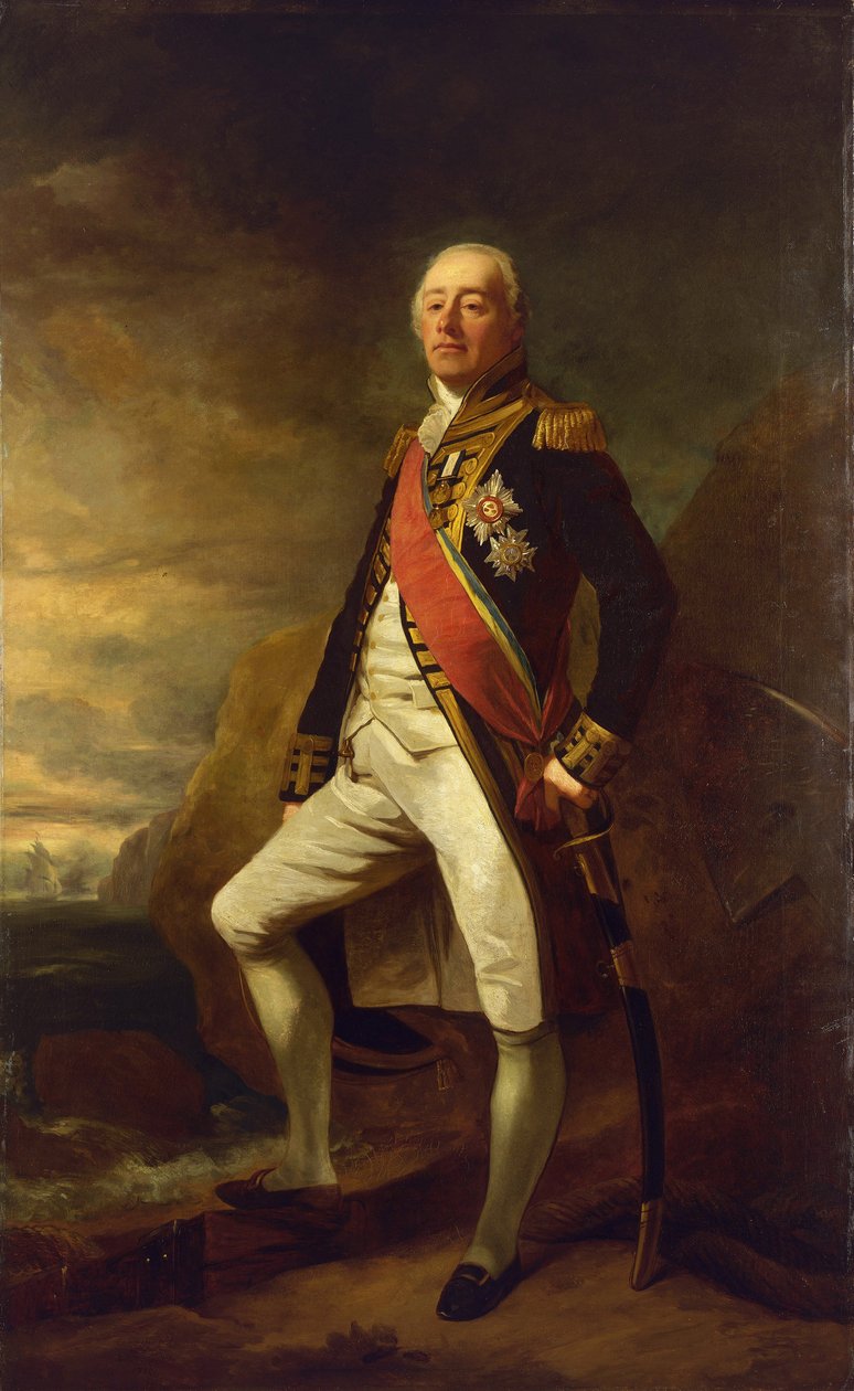 Retrato do Vice-Almirante James Saumarez (1757-1836), primeiro Barão de Saumarez, notável pela sua vitória na Batalha de Algeciras (na Baía de Gibraltar) em 1801 de Edwin Williams