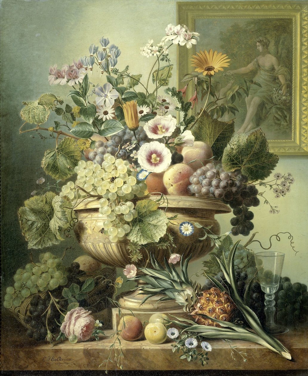 Natureza morta com flores e frutas de Eelke Jelles Eelkema