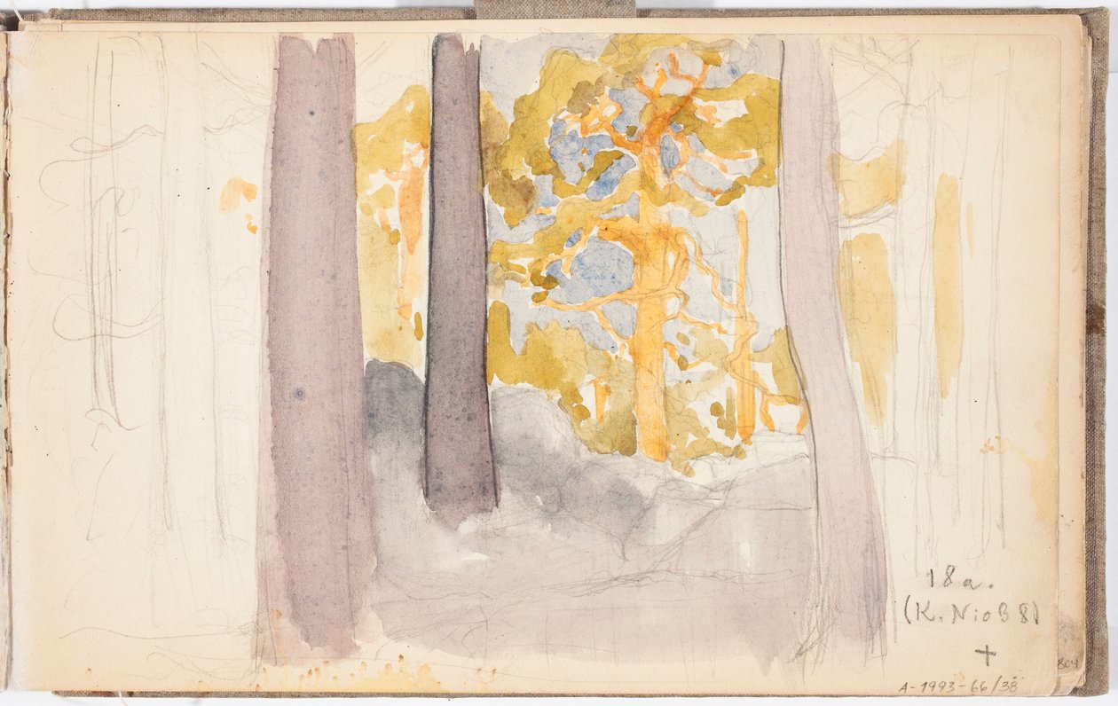Paisagem florestal, página do caderno de esboços de Järnefelt de Eero Järnefelt