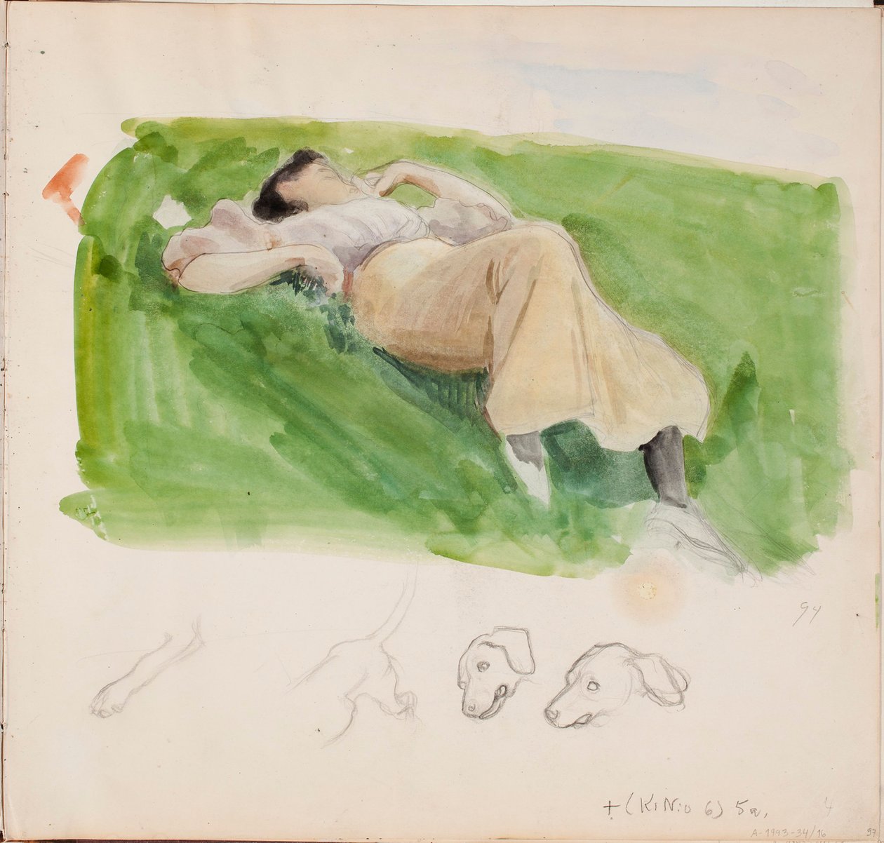 Skizze für Saimi auf der Wiese, Seite aus Järnefelts Skizzenbuch de Eero Järnefelt