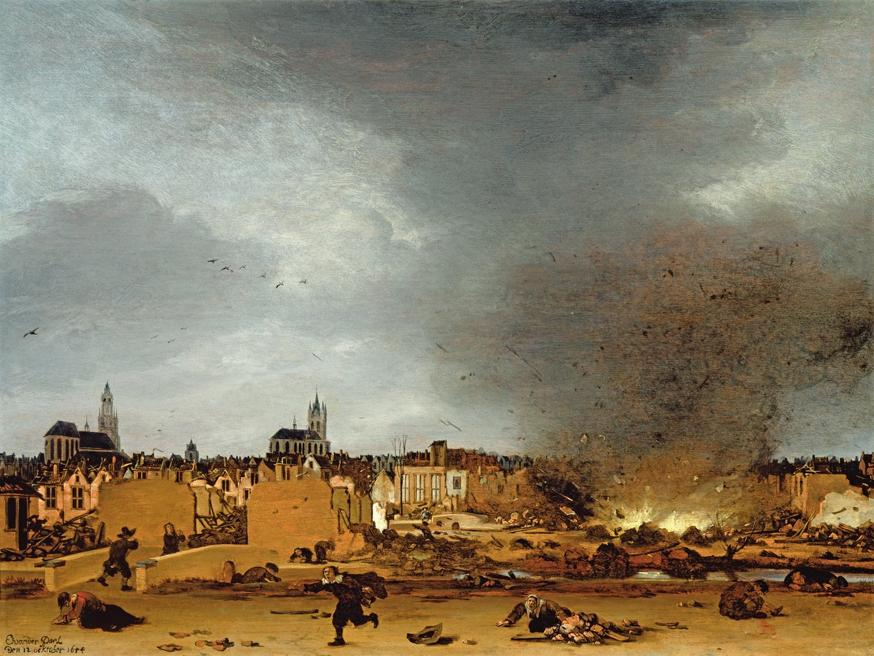 Uma visão de Delft com a explosão de 1654, 1654 de Egbert van der Poel