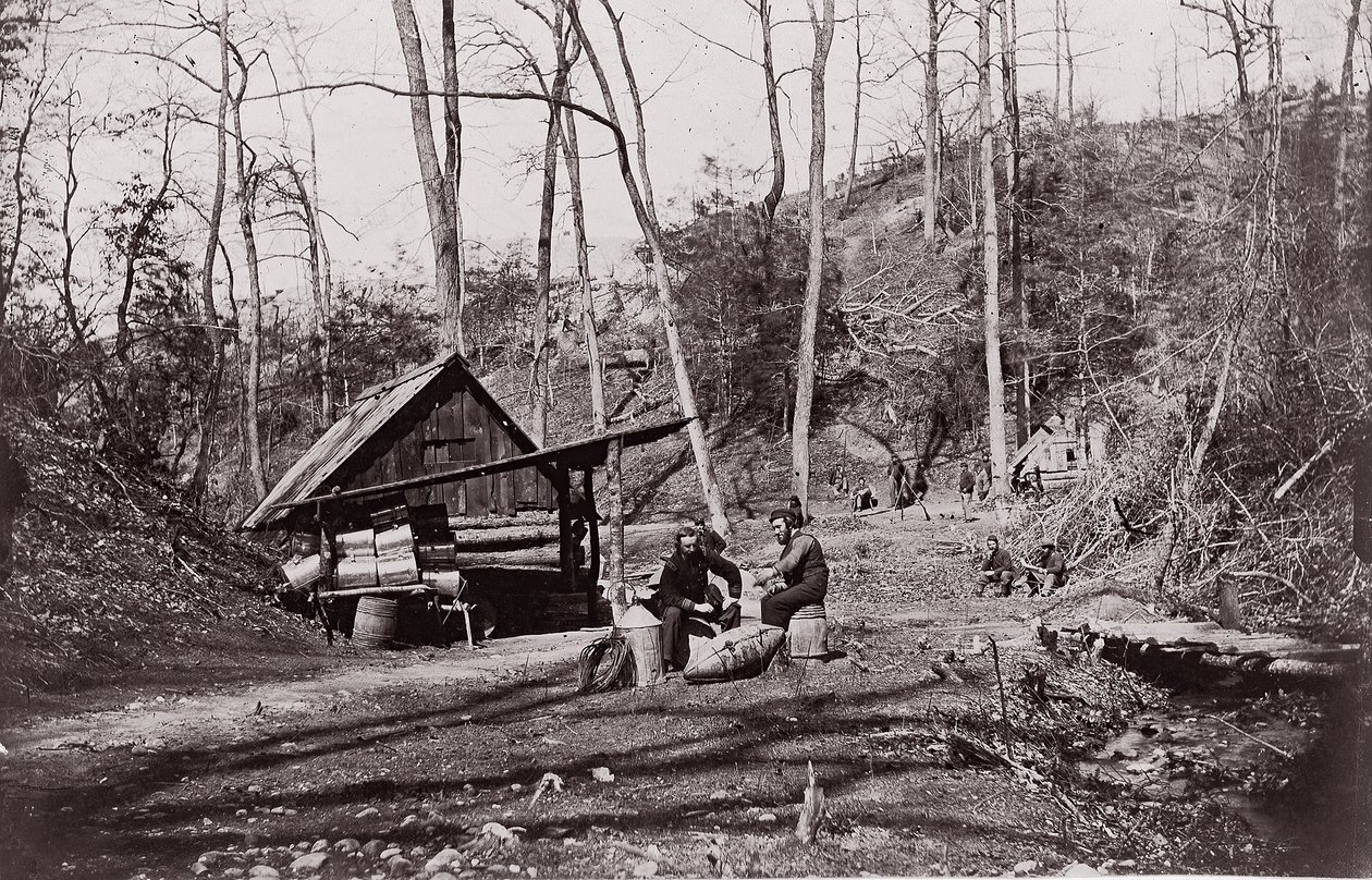 [Uma Estação da União no Rio James estabelecida para extrair pólvora da Confederação..., 1864. de Egbert Guy Fowx.