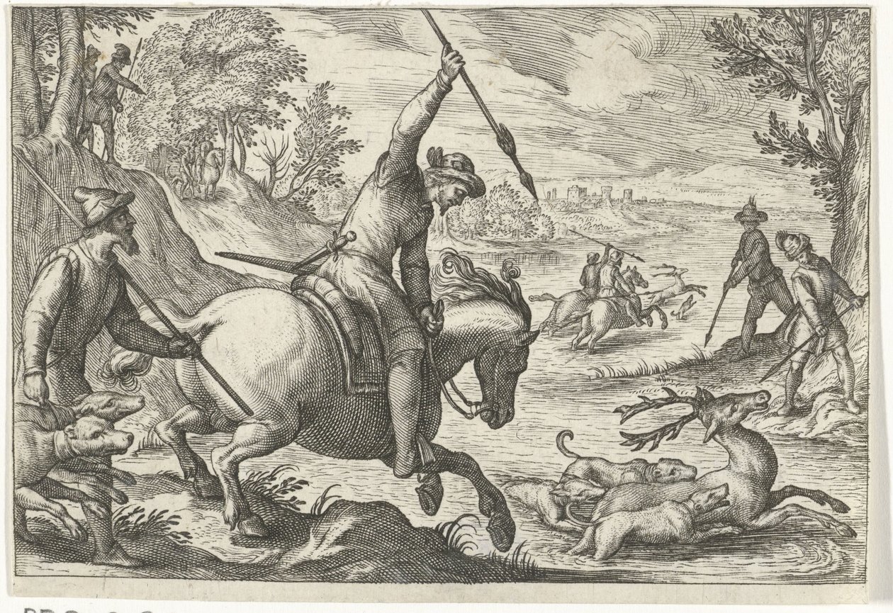 Paisagem com caça ao veado Cenas de caça (título da série) Icones Venantum Species Varias Representantes (título da série) de Egbert Jansz.