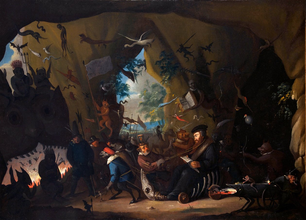 Jean Calvin en en enfer - Calvin in Hell - Jean Calvin ( Calvinus, Cauvin) (1509-1564) reformteur et ecrivain francais - Peinture de Egbert van Heemskerk II ou le Jeune (1676-1744) - ca 1705 - Óleo sobre tela - Museu Internacional da Reforma, Genebra de Egbert van II The Younger Heemskerk