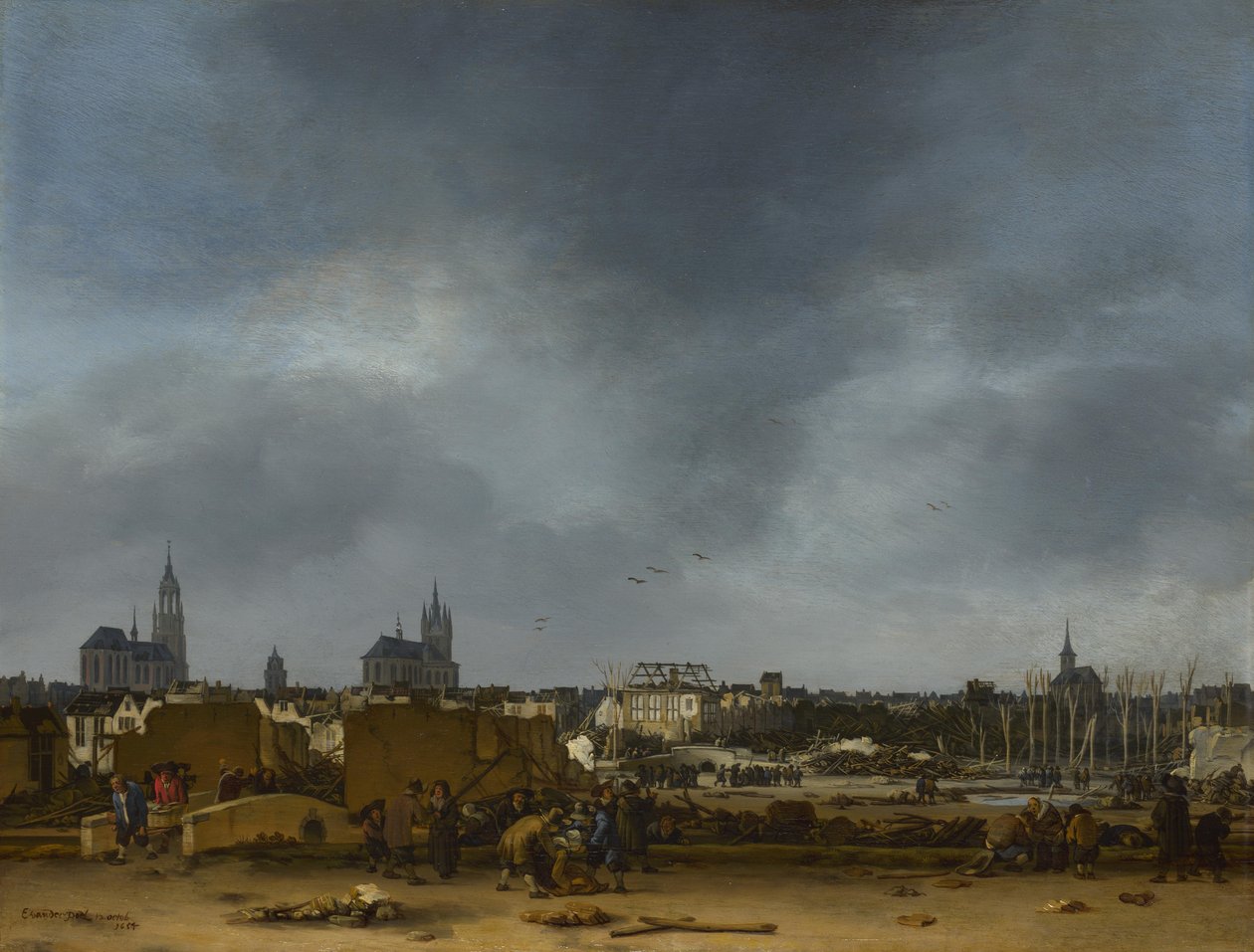 Uma visão de Delft após a explosão de 1654 de Egbert van der Poel