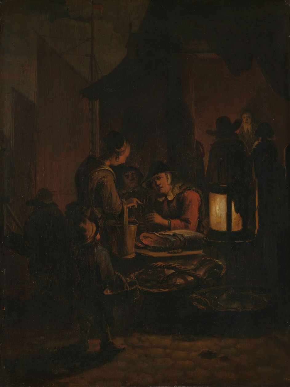 Mercado de peixe à noite de Egbert van der Poel